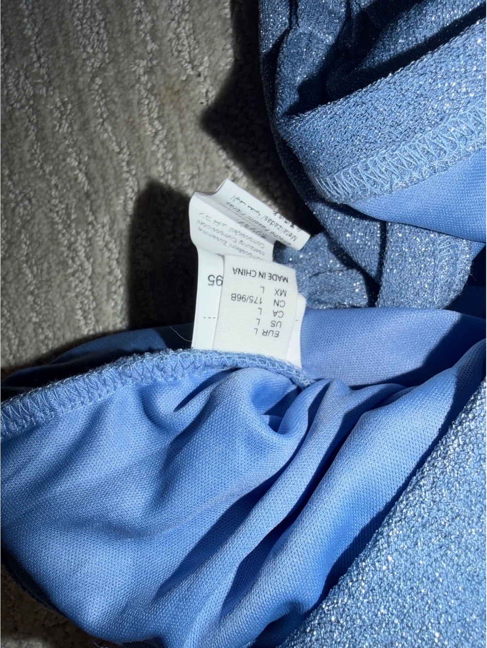 Blue Ruched Shimmer Mini Dress Large - Picture 3 of 3